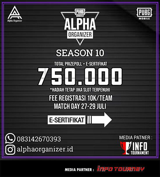 turnamen pubgm pubgmobile juli 2020 alpha organizer season 10 poster