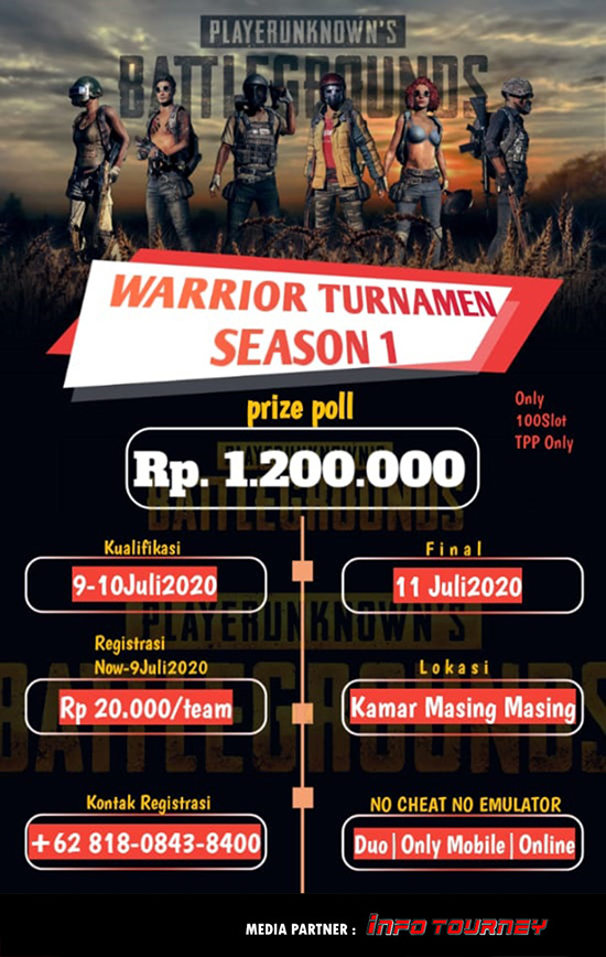 turnamen pubgm pubgmobile juli 2020 warrior duo season 1 poster