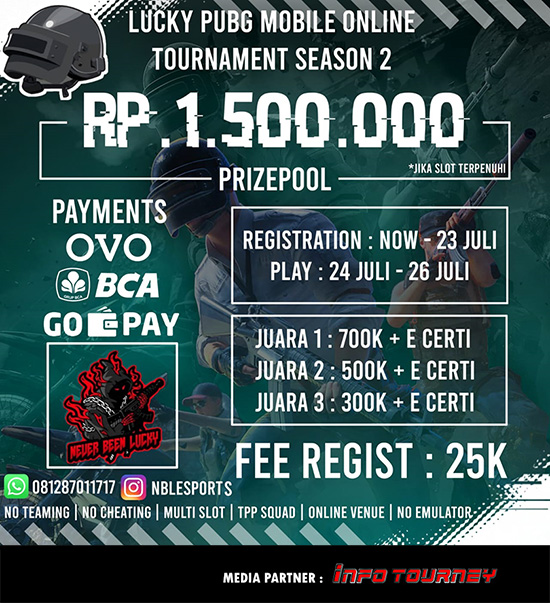 turnamen pubgm pubgmobile juli 2020 nbl lucky season 2 poster