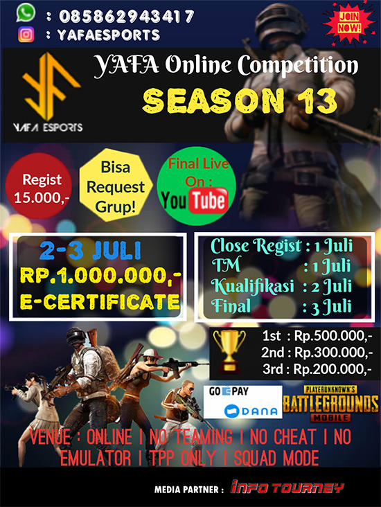 turnamen pubgm pubgmobile juli 2020 yafa competition season 13 poster 1