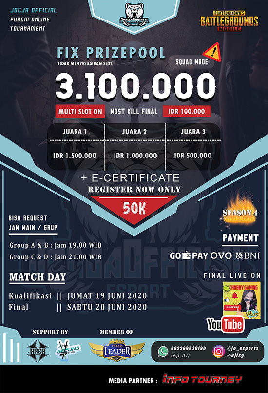 turnamen pubgm pubgmobile juni 2020 jo esports season 4 poster