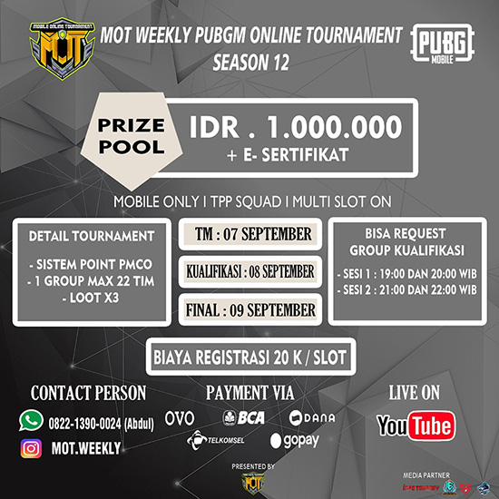 turnamen pubgm pubgmobile september 2020 mot weekly season 12 poster