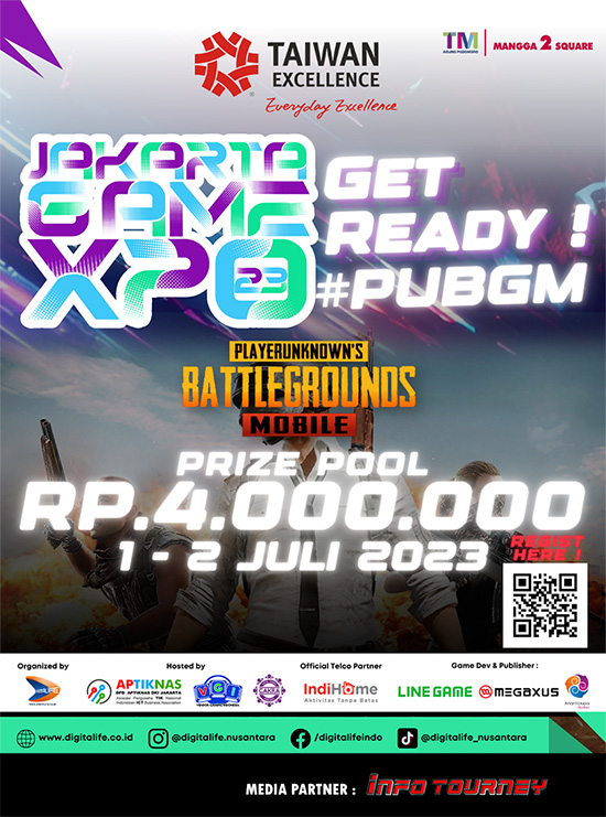 turnamen pubgm pubgmobile juli 2023 jakarta game expo 2023 poster