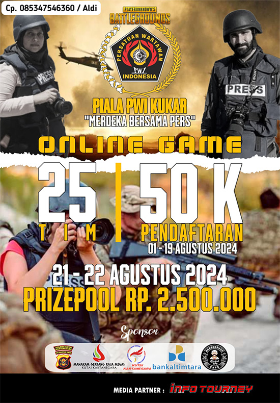 turnamen pubgm pubgmobile agustus 2024 pwi kutaikartanegara 2024 poster